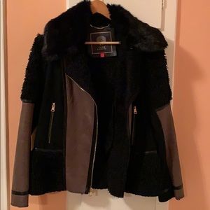 Mix media faux shearling jacket